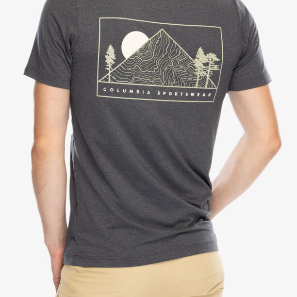 Tricou cu imprimeu Columbia Kwick Hike Back Graphic S/S Tee - black heather/peaked sunscape preţ