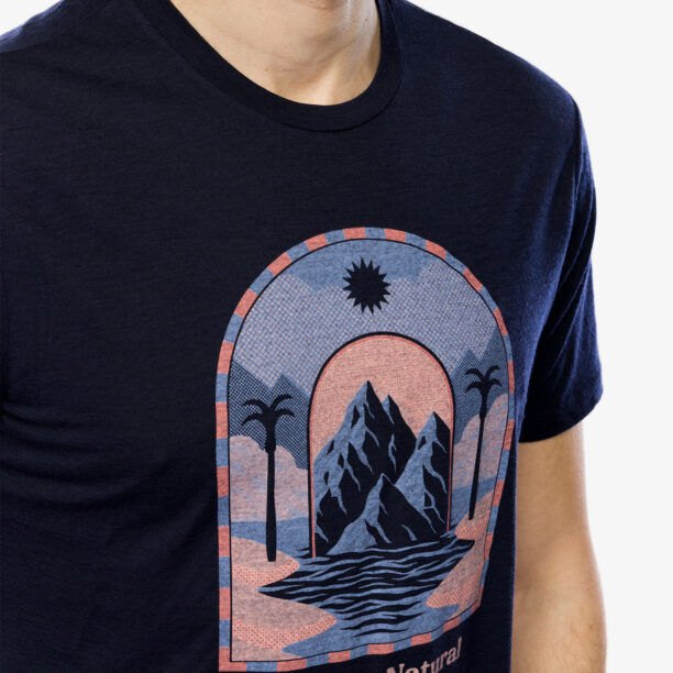 Original Tricou cu imprimeu Icebreaker Merino 150 Tech Lite III SS Tee Mountain Gateway - midnight navy