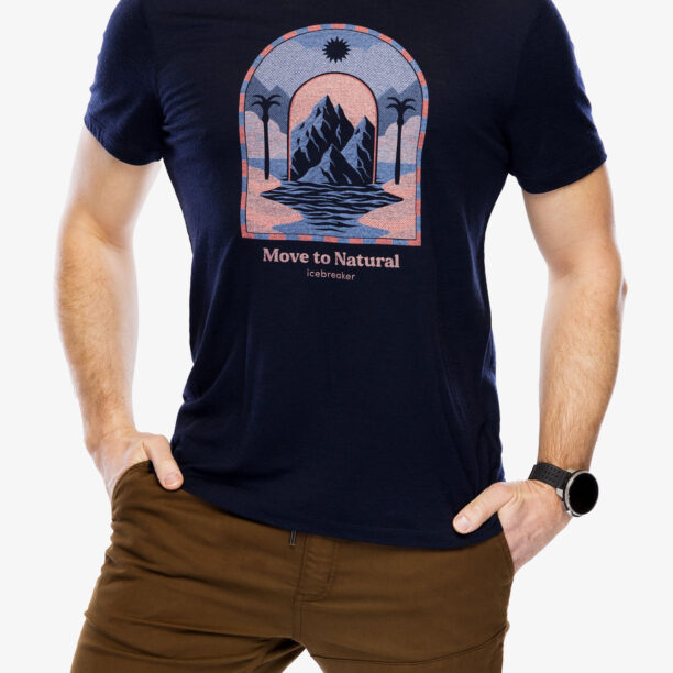 Tricou cu imprimeu Icebreaker Merino 150 Tech Lite III SS Tee Mountain Gateway - midnight navy