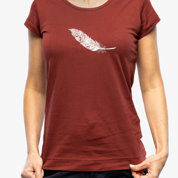 Tricou cu imprimeu femei Ocun Classic T Organic Feather - wine syrah