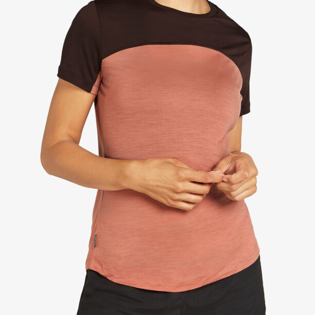 Tricou cu lana merinos femei Icebreaker Merino 125 Cool-Lite Sphere III SS Tee Colour Block - cedar wood/bittersweet/cb