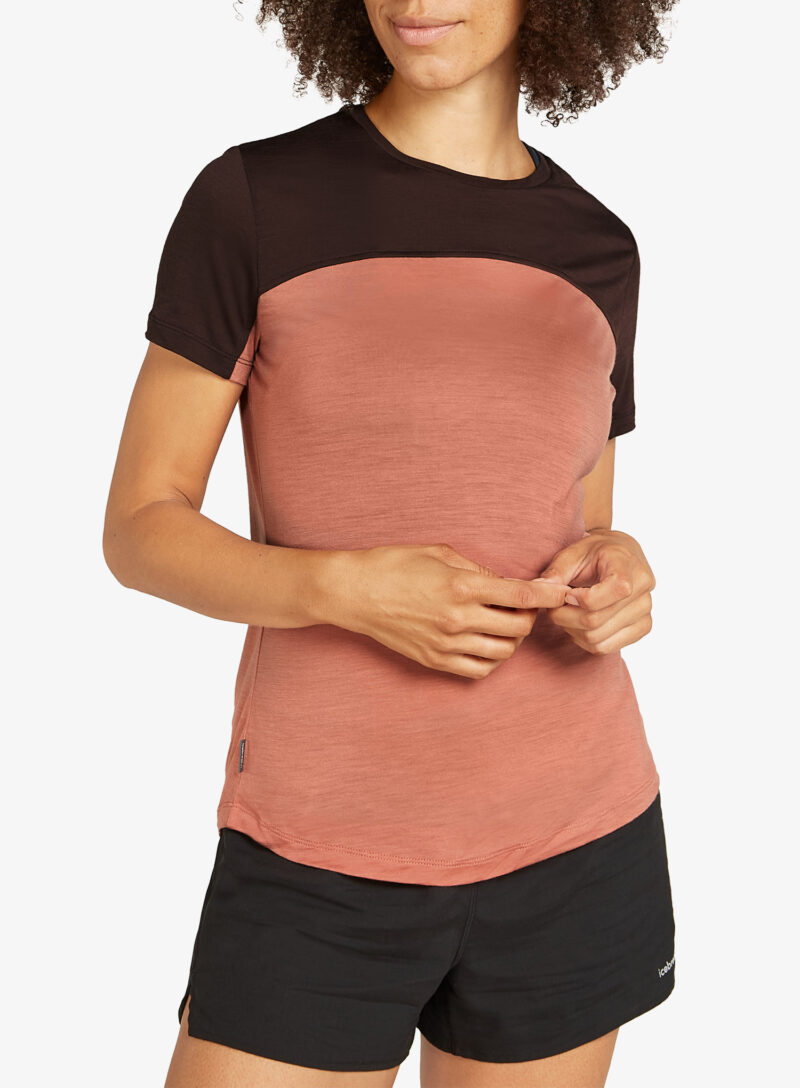 Tricou cu lana merinos femei Icebreaker Merino 125 Cool-Lite Sphere III SS Tee Colour Block - cedar wood/bittersweet/cb