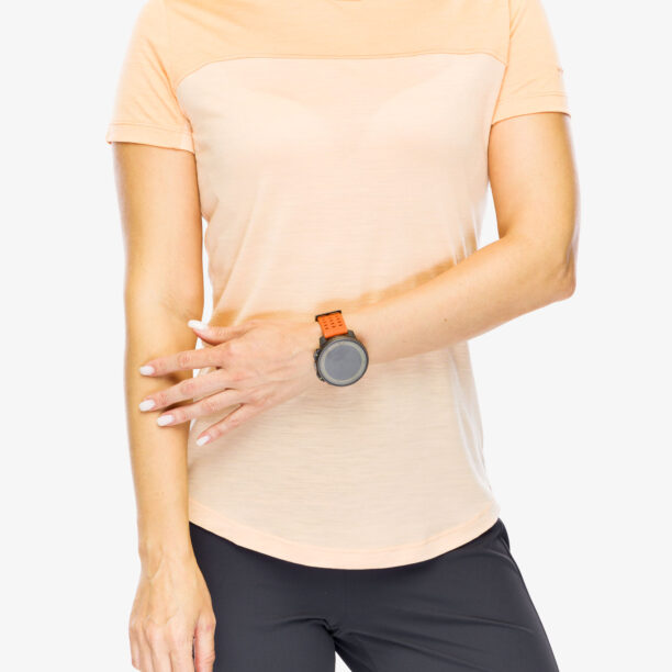 Tricou cu lana merinos femei Icebreaker Merino 125 Cool-Lite Sphere III SS Tee Colour Block - sunstone/feldspar/cb