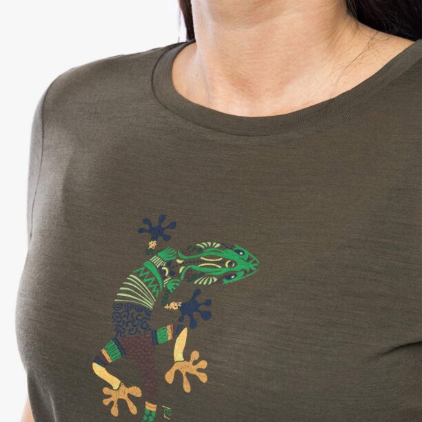 Original Tricou cu lana merinos femei Super.natural El Gecko - black ink/various