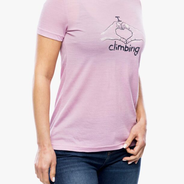 Cumpăra Tricou cu lana merinos femei Super.natural I Love Climbing Tee - mauve mist/b.berry/nat wht