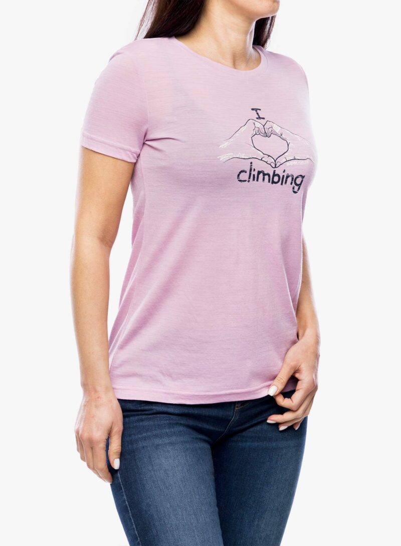 Cumpăra Tricou cu lana merinos femei Super.natural I Love Climbing Tee - mauve mist/b.berry/nat wht