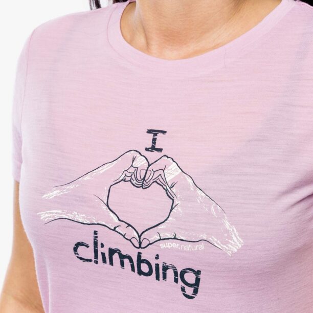 Original Tricou cu lana merinos femei Super.natural I Love Climbing Tee - mauve mist/b.berry/nat wht