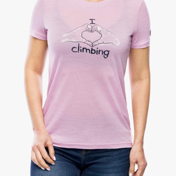 Tricou cu lana merinos femei Super.natural I Love Climbing Tee - mauve mist/b.berry/nat wht