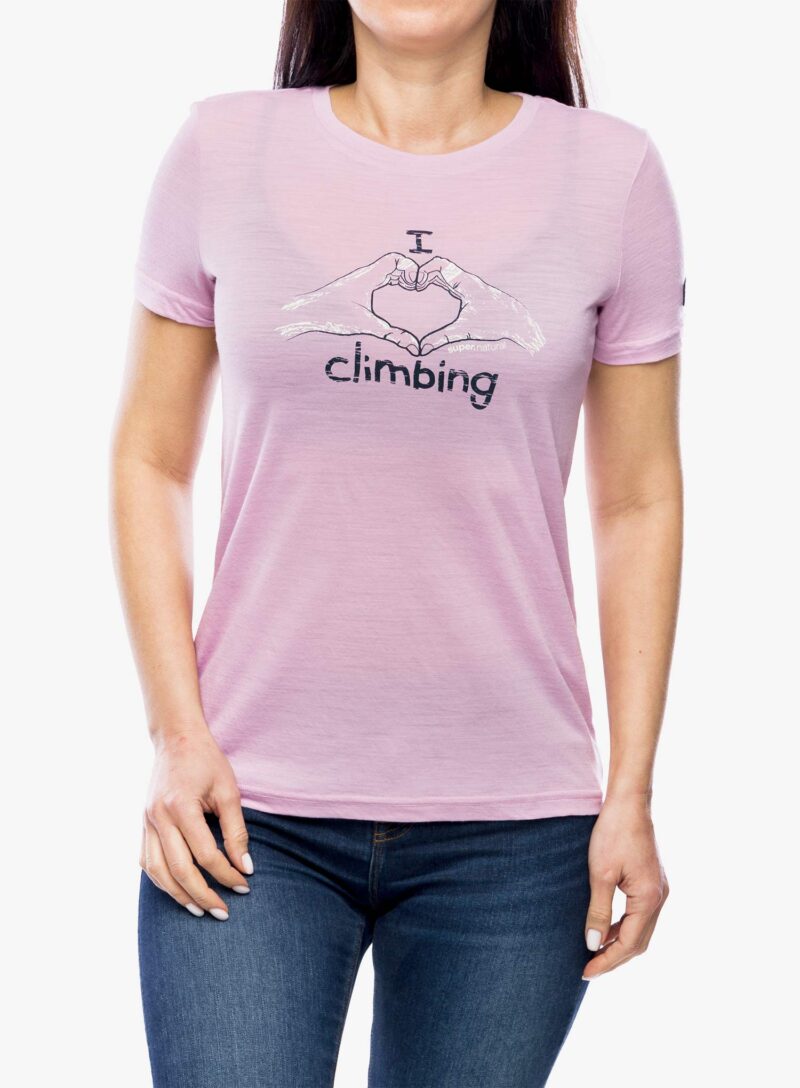 Tricou cu lana merinos femei Super.natural I Love Climbing Tee - mauve mist/b.berry/nat wht