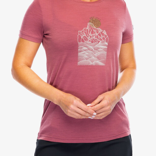 Tricou cu lana merinos femei Super.natural Preikestolen Cliffs Tee - roan rouge/f.grey/copper