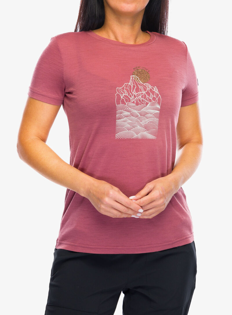 Tricou cu lana merinos femei Super.natural Preikestolen Cliffs Tee - roan rouge/f.grey/copper