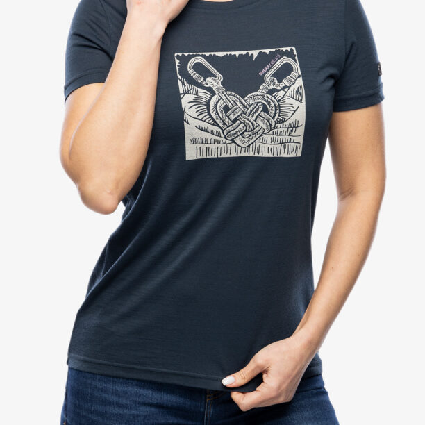 Original Tricou cu lana merinos femei Super.natural Tied By Heart Tee - blueberry/feather grey/orchid