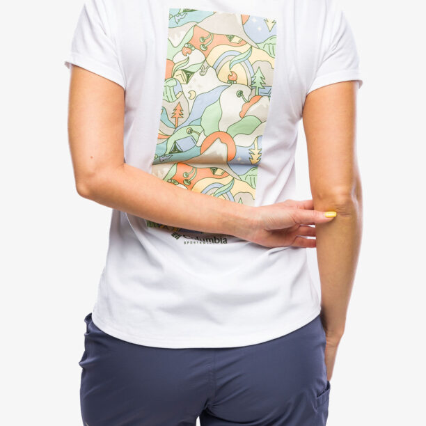 Tricou femei Columbia Sun Trek S/S Graphic Tee - white/epicamp preţ