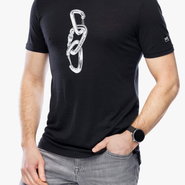 Tricou lana merinos Super.natural Carabineri Tee - jet black/vapor grey