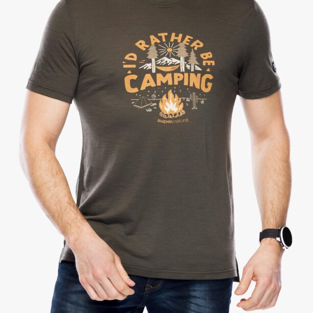 Tricou lana merinos Super.natural No Glamping Tee - black ink/various