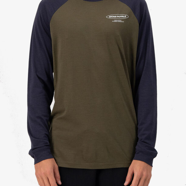 Tricou maneca lunga Mons Royale Icon Raglan - dark olive/9 iron