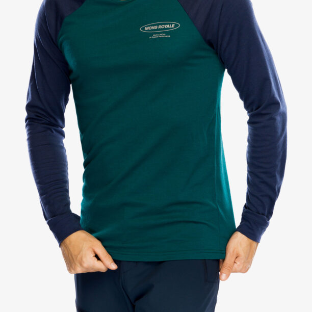 Tricou maneca lunga Mons Royale Icon Raglan - evergreen/midnight