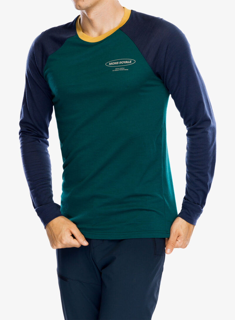 Tricou maneca lunga Mons Royale Icon Raglan - evergreen/midnight