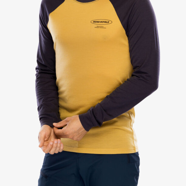 Cumpăra Tricou maneca lunga Mons Royale Icon Raglan - shale/honey