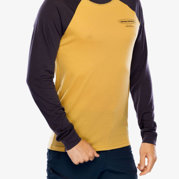 Tricou maneca lunga Mons Royale Icon Raglan - shale/honey