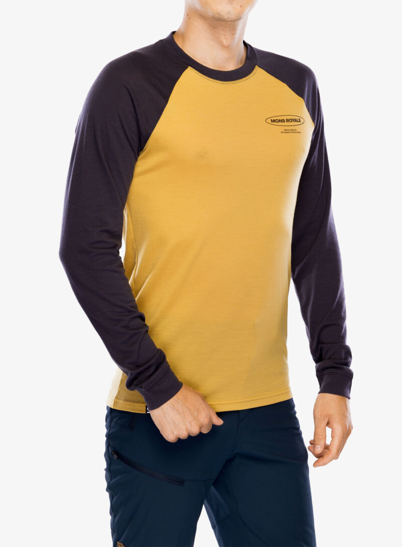 Tricou maneca lunga Mons Royale Icon Raglan - shale/honey