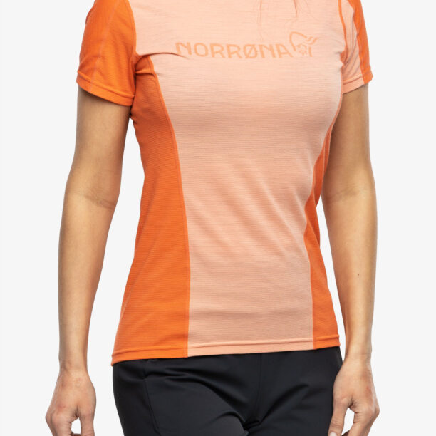 Original Tricou termic femei Norrona Falketind Equaliser Merino T-Shirt - peach amber/orange alert