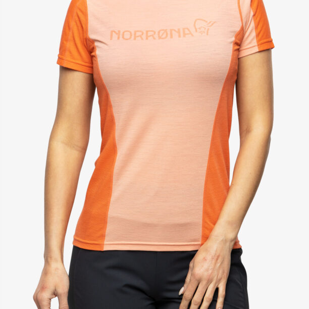 Tricou termic femei Norrona Falketind Equaliser Merino T-Shirt - peach amber/orange alert