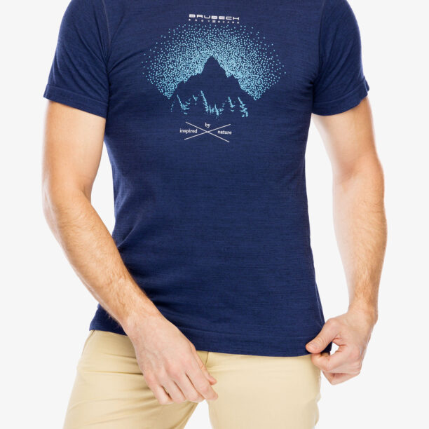 Tricou uscare rapida Brubeck Outdoor Wool Pro T-Shirt - dark blue/mountains