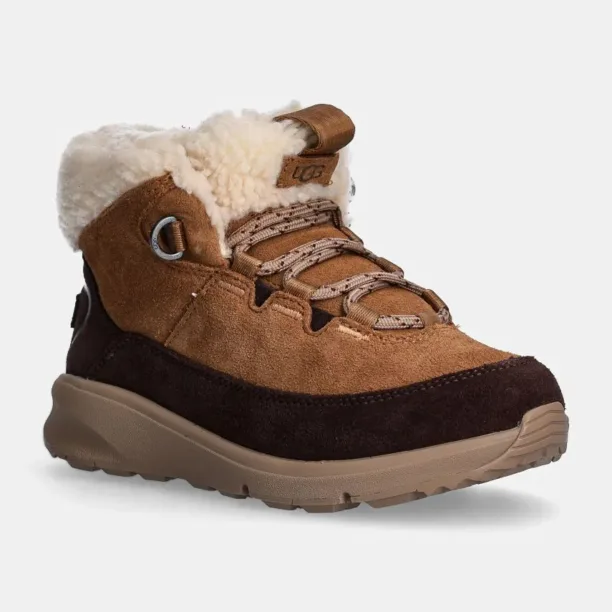 UGG cizme de iarna pentru copii din piele intoarsa TERRETRAIL COZY LACE culoarea maro