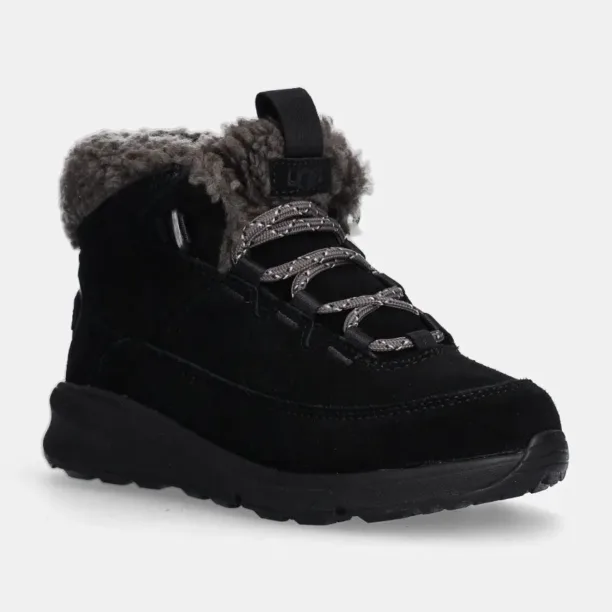 UGG cizme de iarna pentru copii din piele intoarsa TERRETRAIL COZY LACE culoarea negru