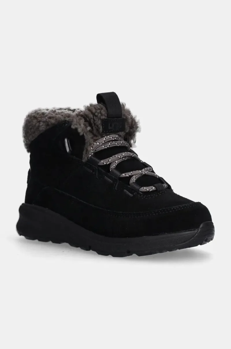 UGG cizme de iarna pentru copii din piele intoarsa TERRETRAIL COZY LACE culoarea negru