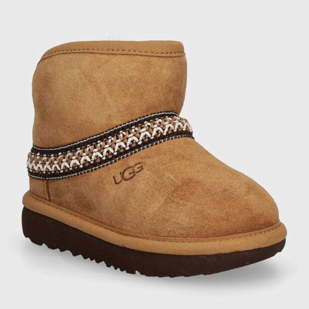 UGG cizme de zapada din piele intoarsa CLASSIC MINI CRESCENT culoarea maro