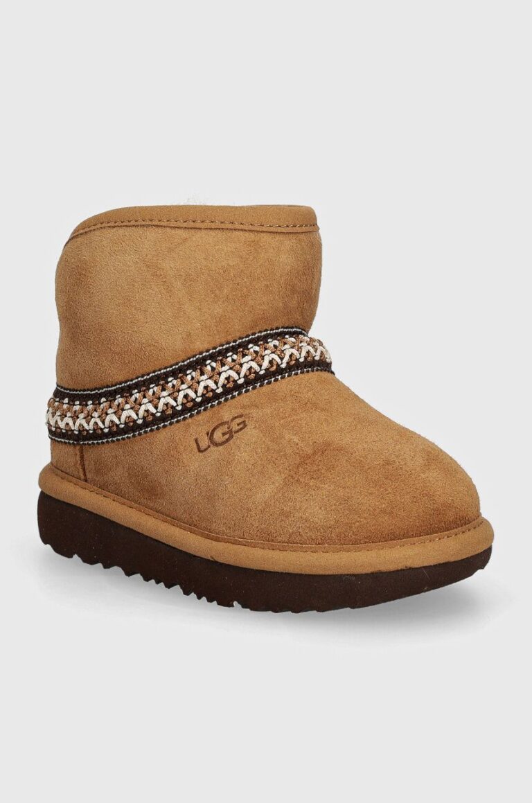 UGG cizme de zapada din piele intoarsa CLASSIC MINI CRESCENT culoarea maro