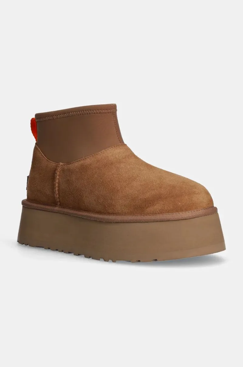 UGG cizme de zapada din piele intoarsa Classic Mini Dipper culoarea maro