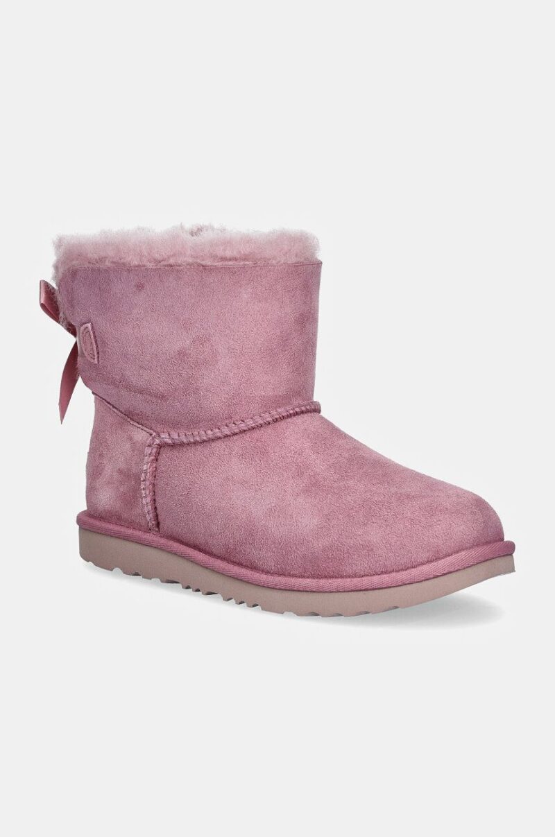 UGG cizme de zapada din piele intoarsa MINI BAILEY BOW II culoarea roz