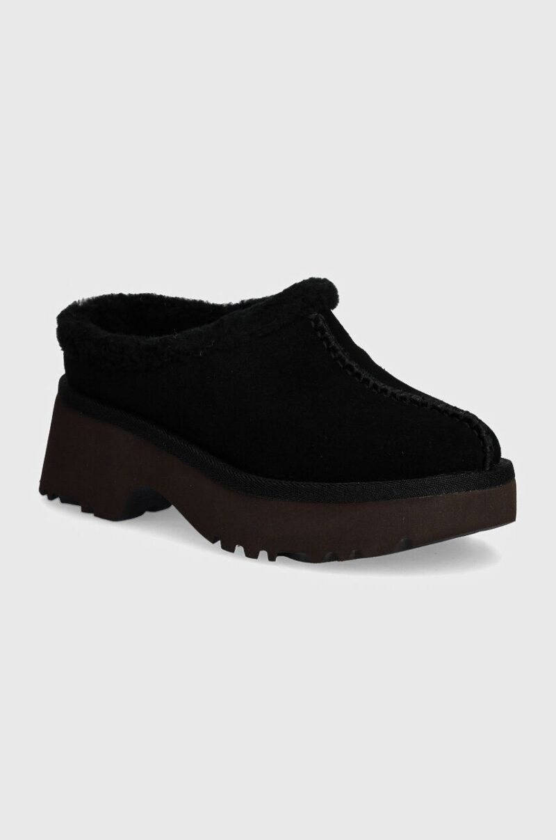 UGG papuci din piele intoarsa New Heights Cozy Clog culoarea negru