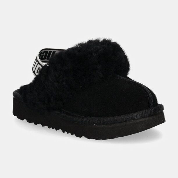 UGG papuci din piele intoarsa pentru copii FUNKETTE culoarea negru