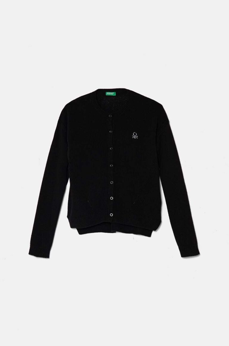 United Colors of Benetton cardigan de lână pentru copii culoarea negru