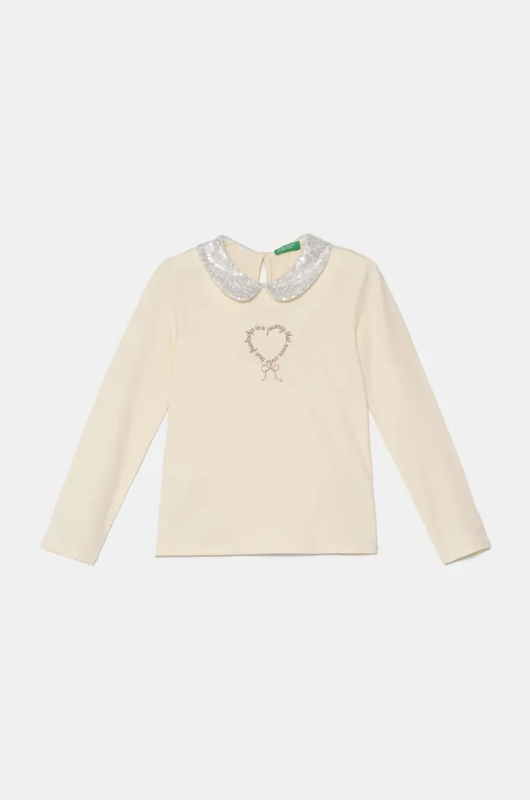 United Colors of Benetton longsleeve copii culoarea bej