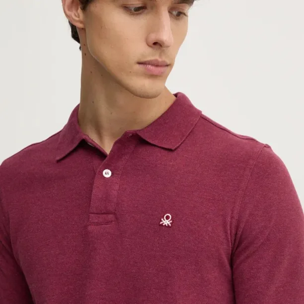 United Colors of Benetton longsleeve din bumbac culoarea bordo