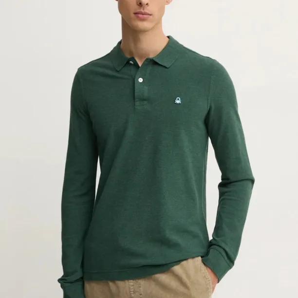 United Colors of Benetton longsleeve din bumbac culoarea verde