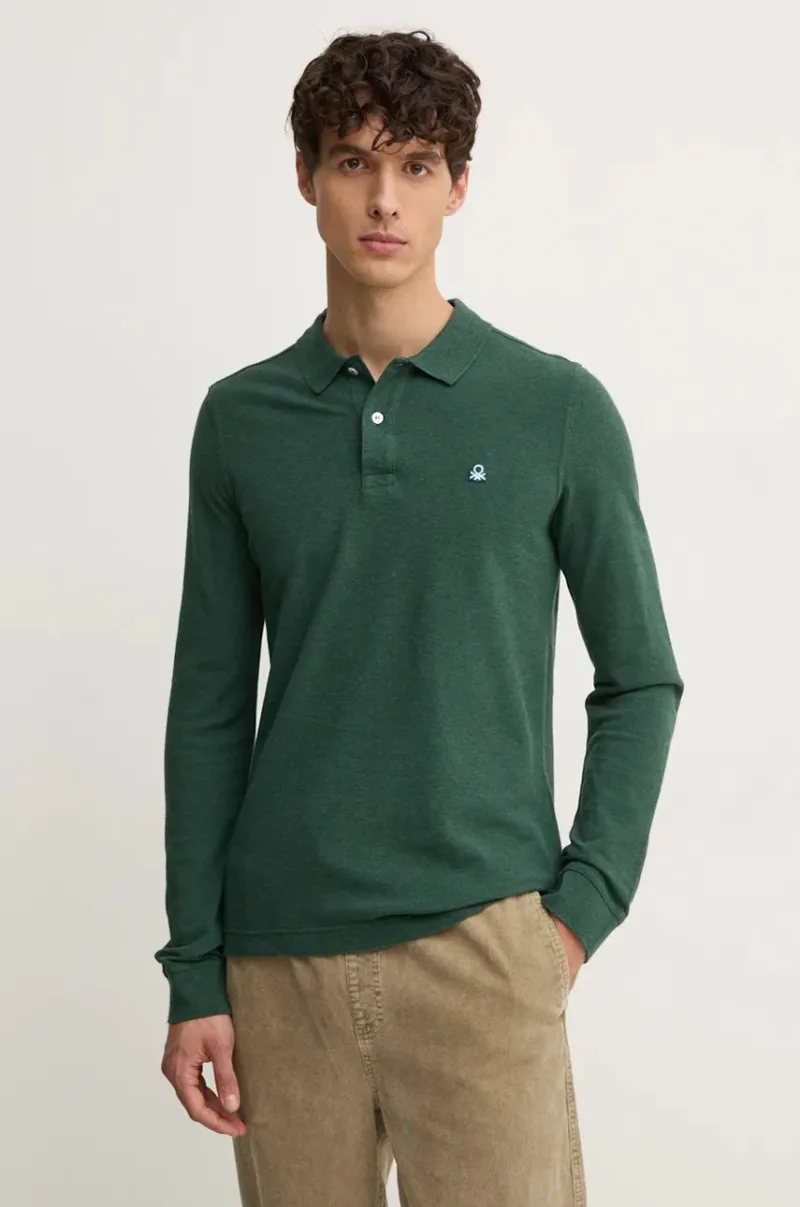 United Colors of Benetton longsleeve din bumbac culoarea verde