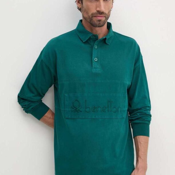 United Colors of Benetton longsleeve din bumbac culoarea verde