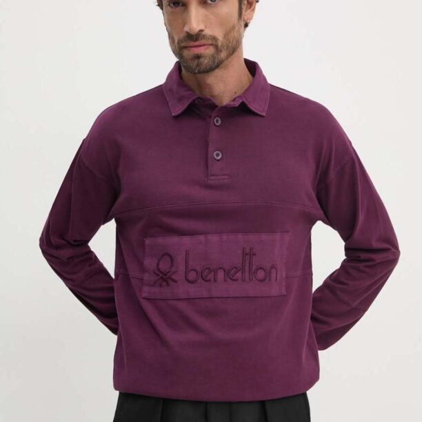 United Colors of Benetton longsleeve din bumbac culoarea violet