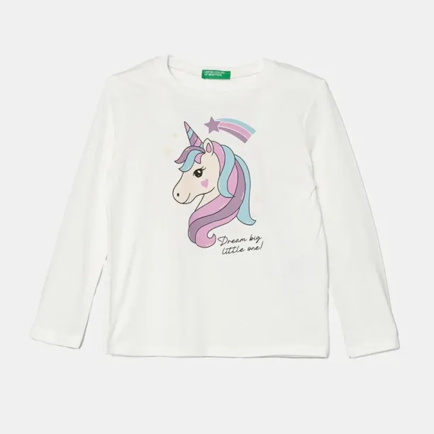 United Colors of Benetton longsleeve din bumbac pentru copii culoarea alb