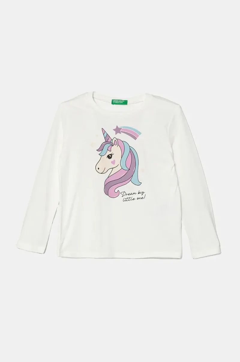 United Colors of Benetton longsleeve din bumbac pentru copii culoarea alb