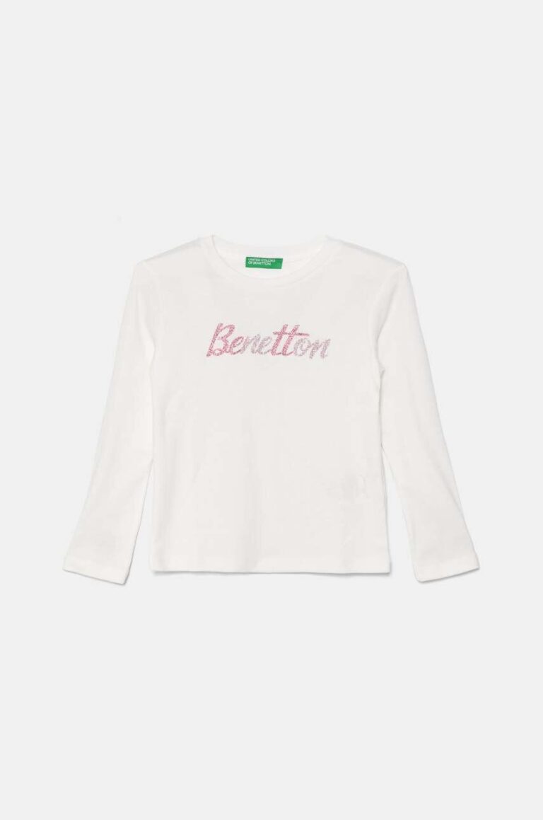 United Colors of Benetton longsleeve din bumbac pentru copii culoarea alb