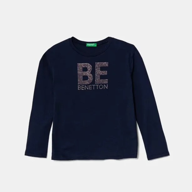 United Colors of Benetton longsleeve din bumbac pentru copii culoarea albastru marin