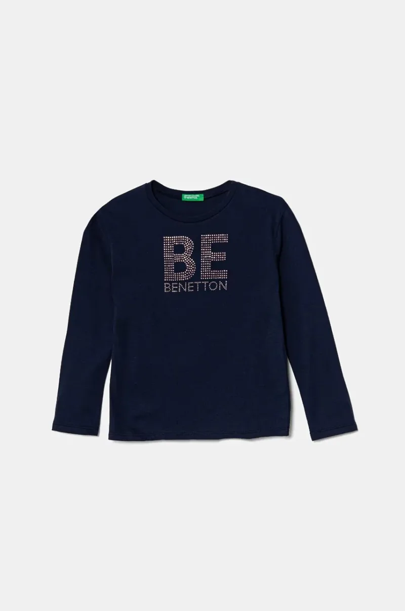 United Colors of Benetton longsleeve din bumbac pentru copii culoarea albastru marin