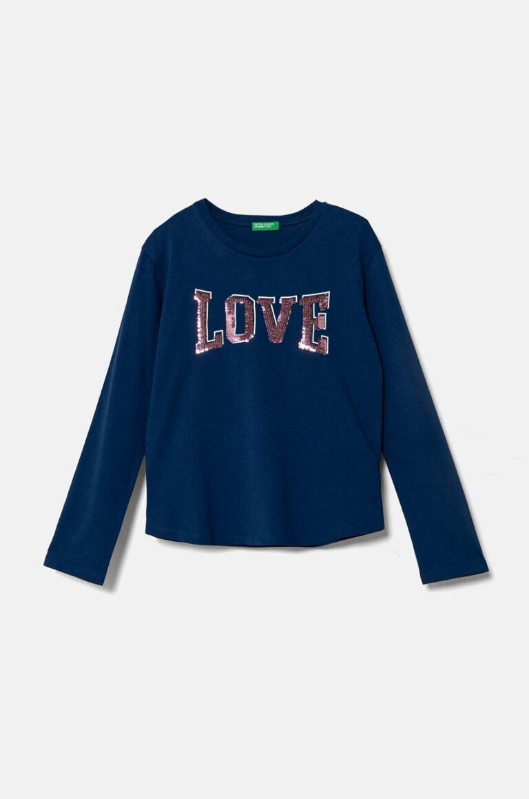 United Colors of Benetton longsleeve din bumbac pentru copii culoarea albastru marin